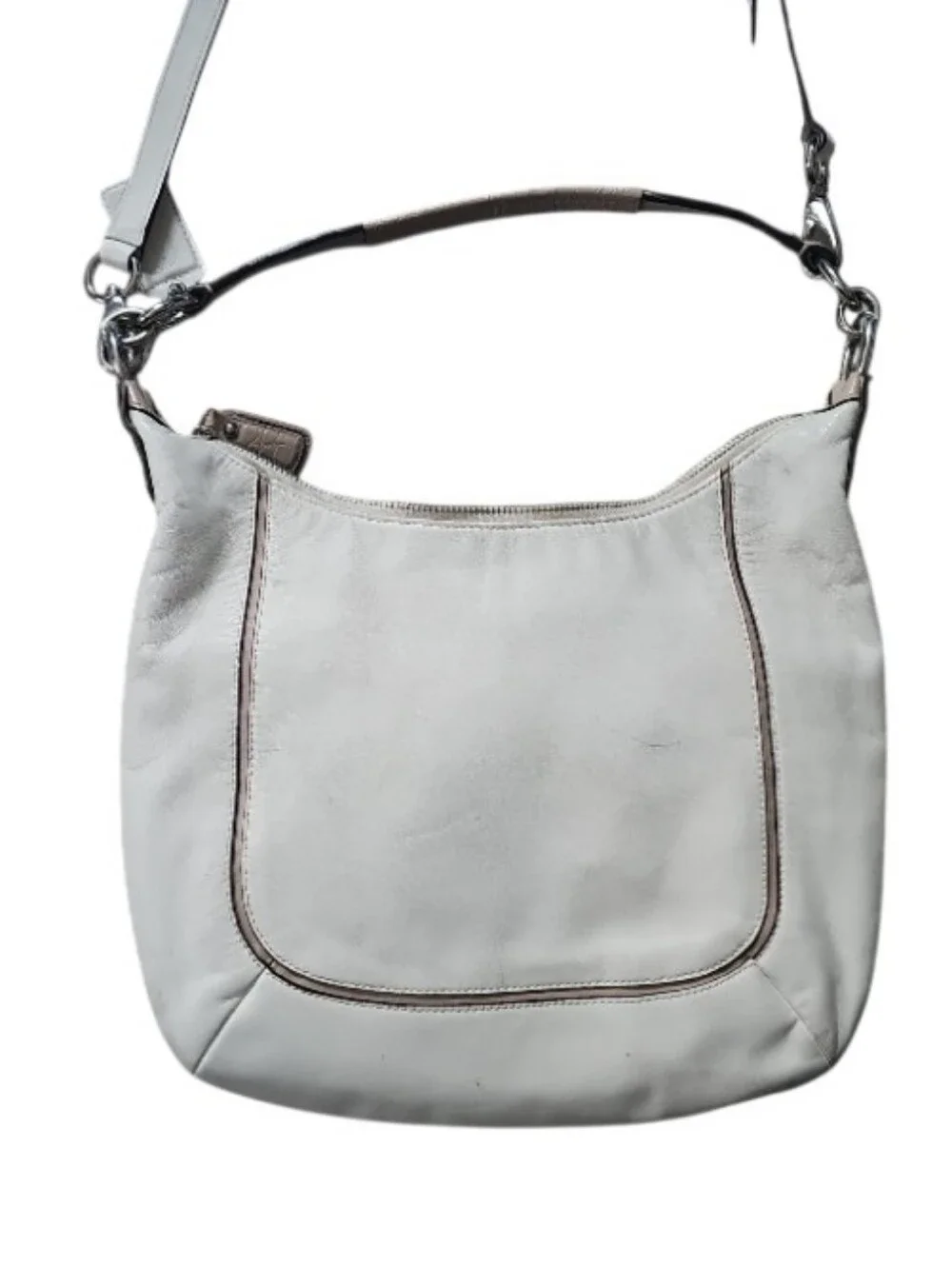 Coach Kristin Spectator Leather Hobo Crossbody Bag Cream Tan Croc Embossed